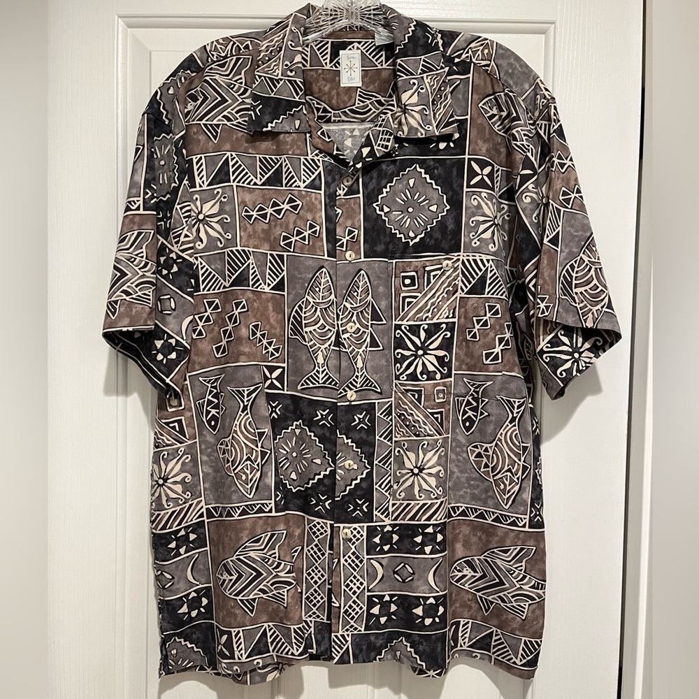 Vintage Burma Bibas Men's Silk Short-sleeve Button-down Shirt